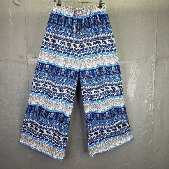 Palazzo Pants Women's Small Elephant Indian Block Print Wide Leg Hippie Boho - Picture 1 of 14